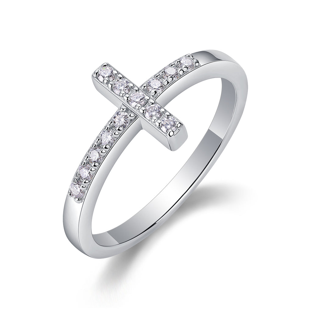 Minimalist Cross Moissanite Ring