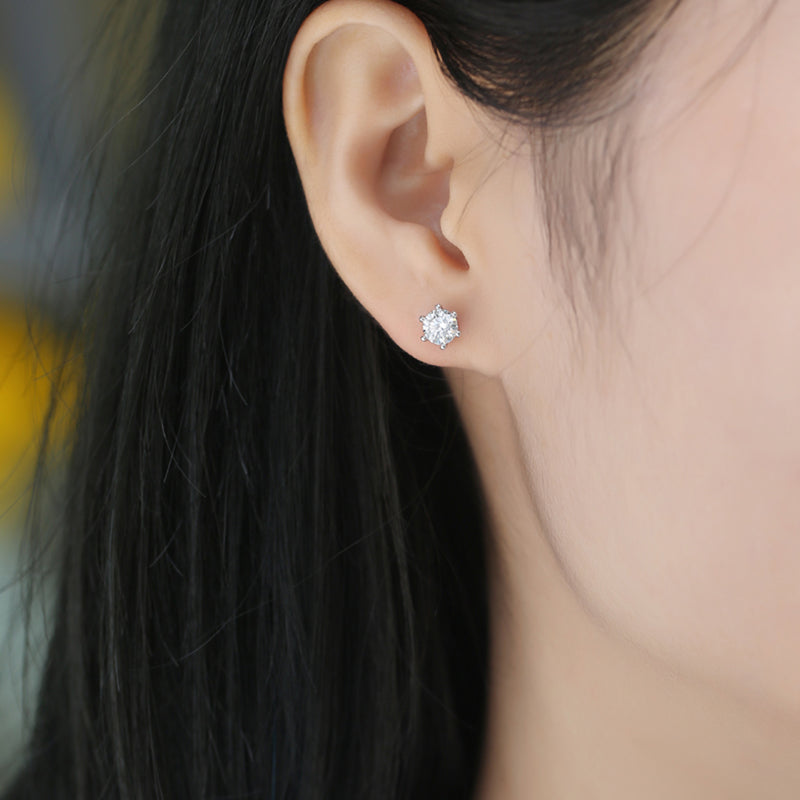 Classic Six-Prong Round Moissanite Stud Earrings