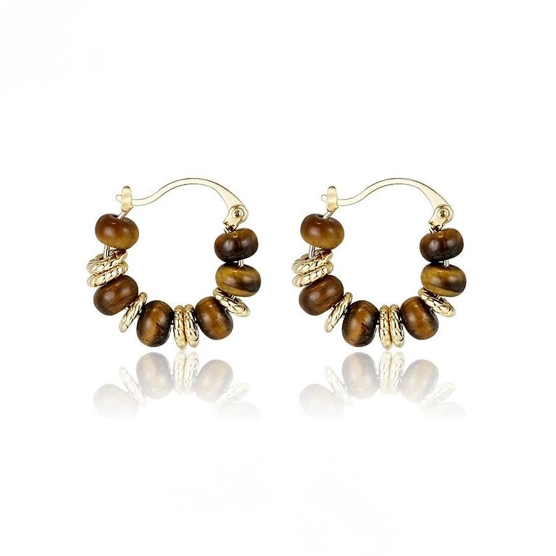 Beaded hoop earrings with semi-precious stones