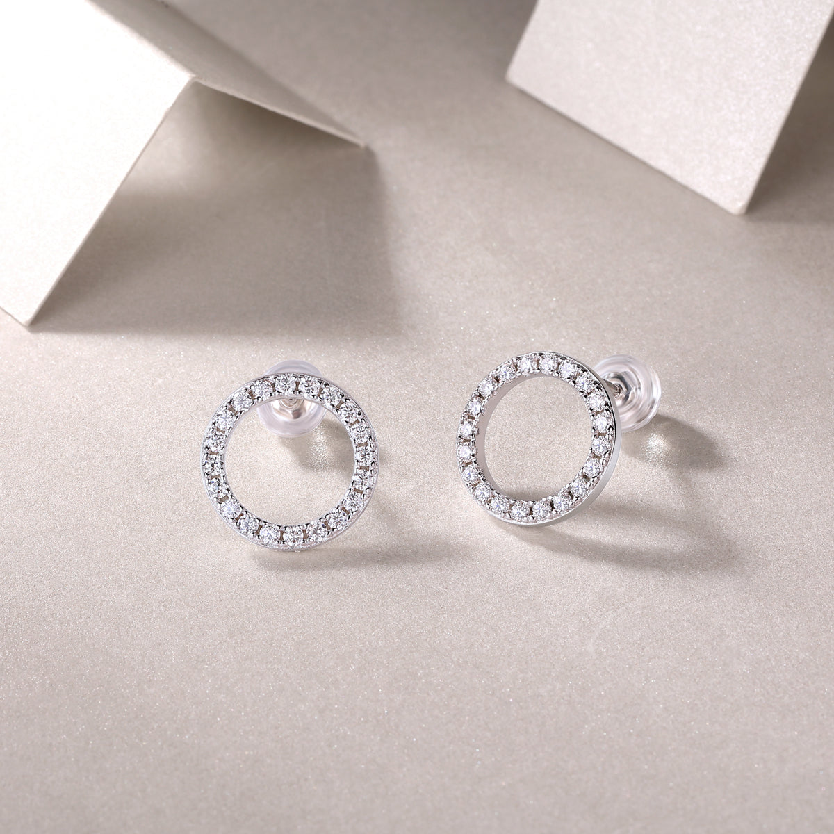 Pavé Circle Moissanite Stud Earrings