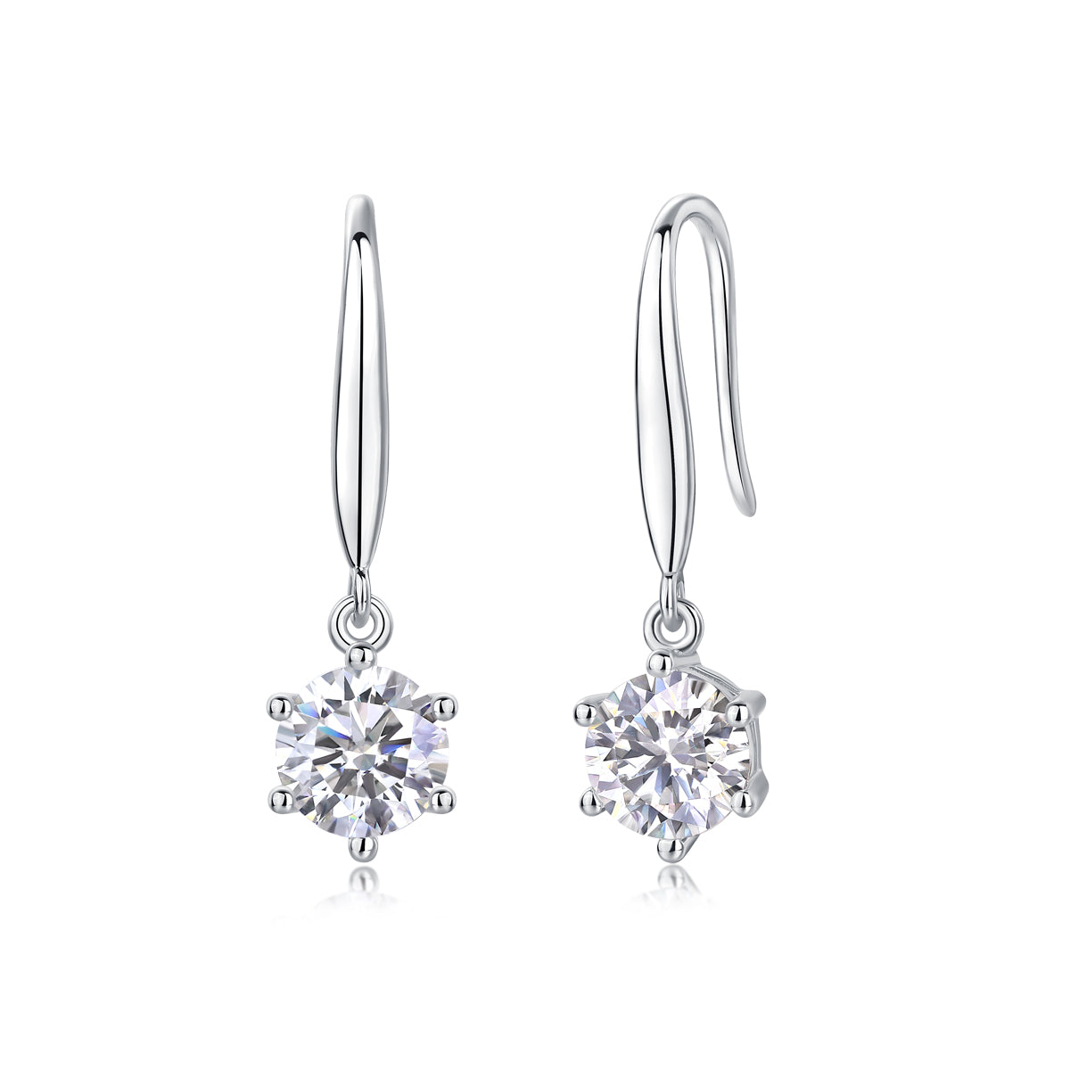 Six-Prong Round Moissanite Drop Earrings