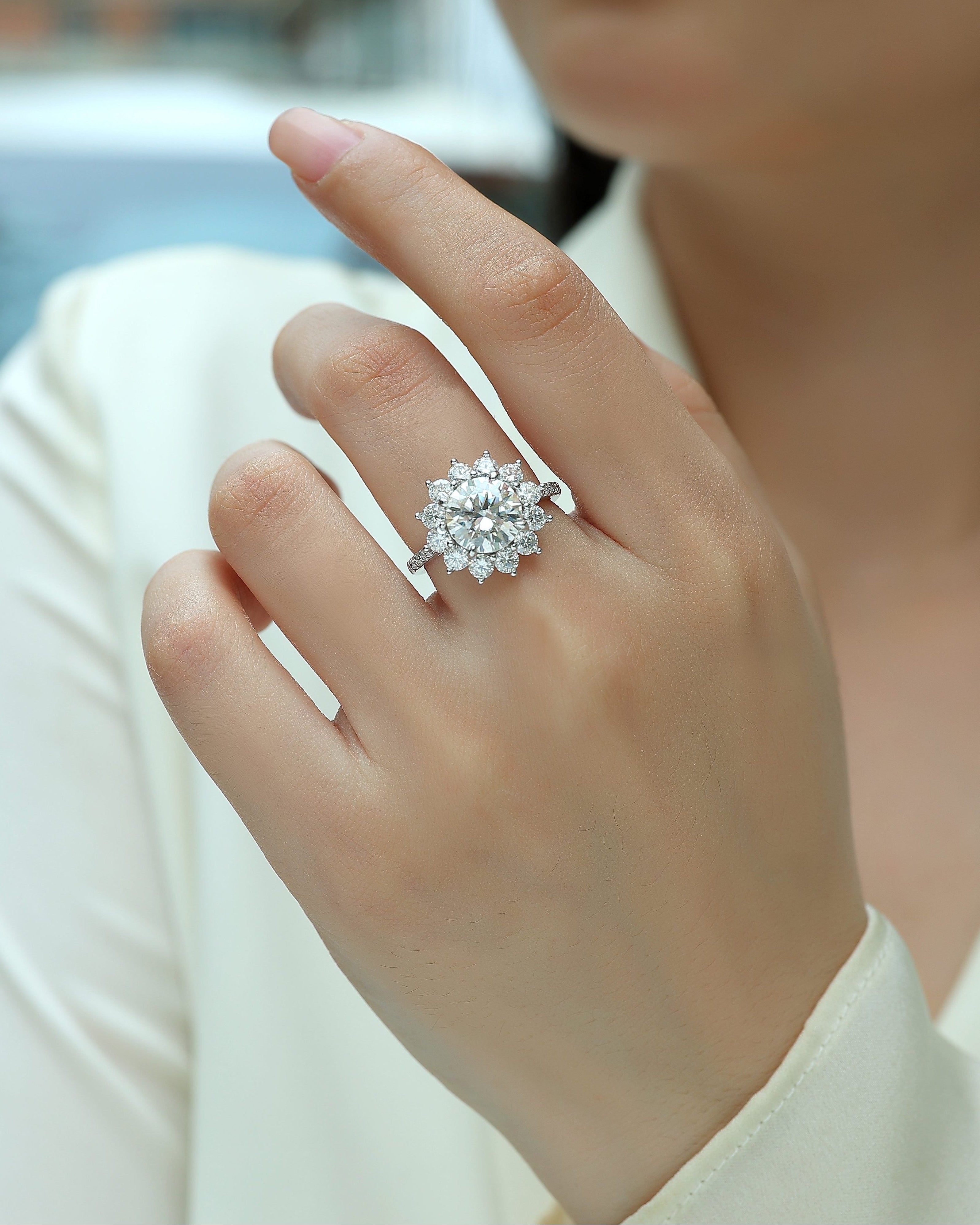 Sunburst Moissanite Ring