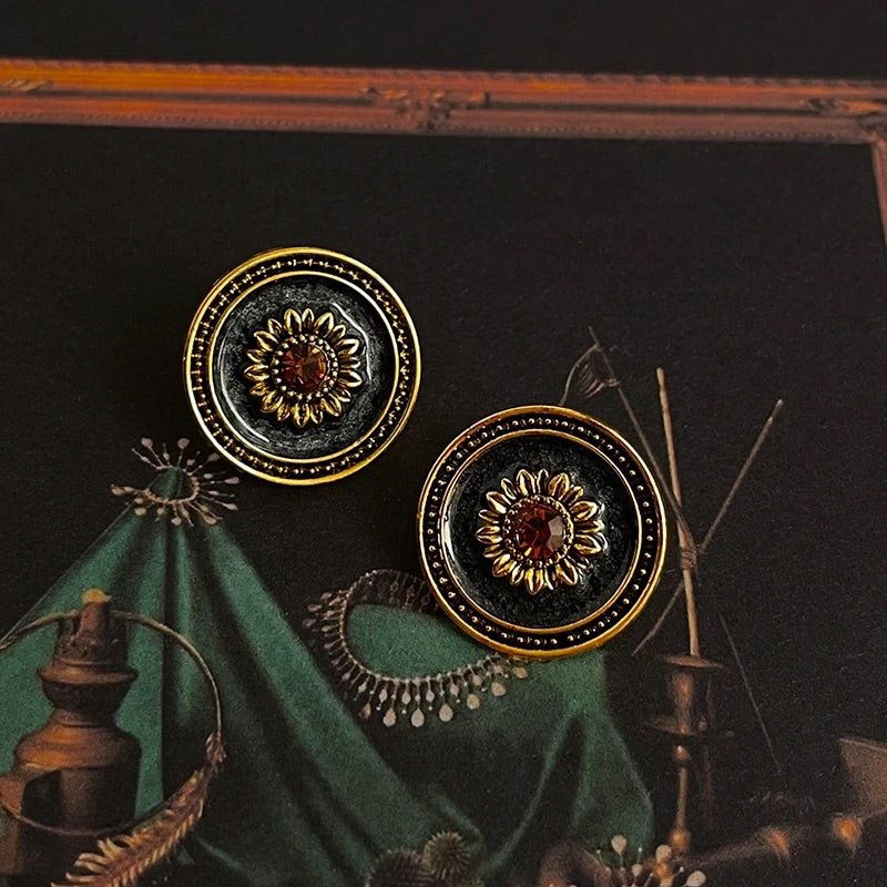 Celeste Bloom Earrings shown from side angle highlighting floral shape and gold finish
