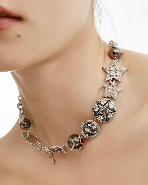 Charm Necklace styled with casual outfit on model for layered look