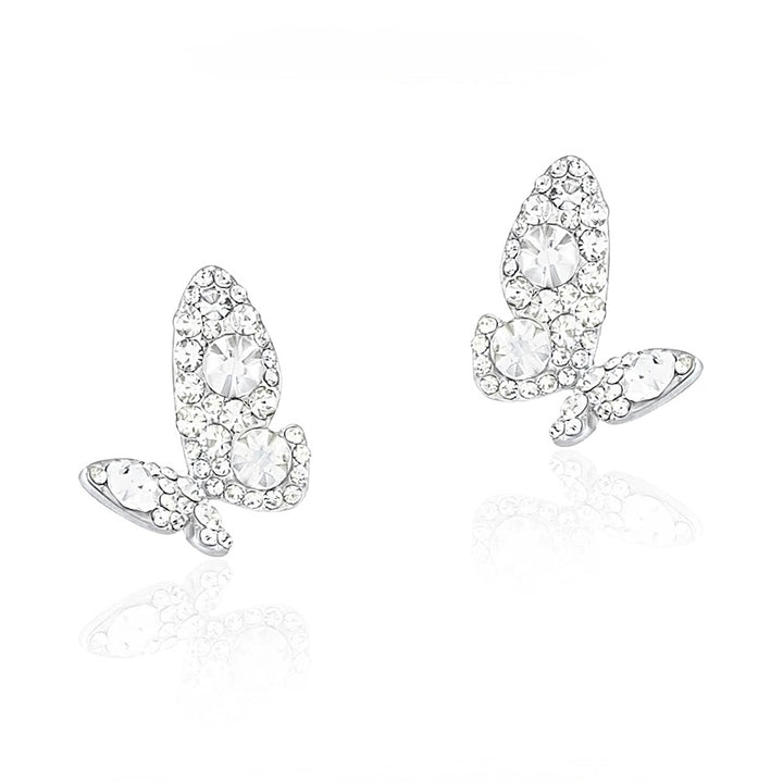 Crystal Butterfly Stud Earrings with rhinestone inlay and sterling silver post