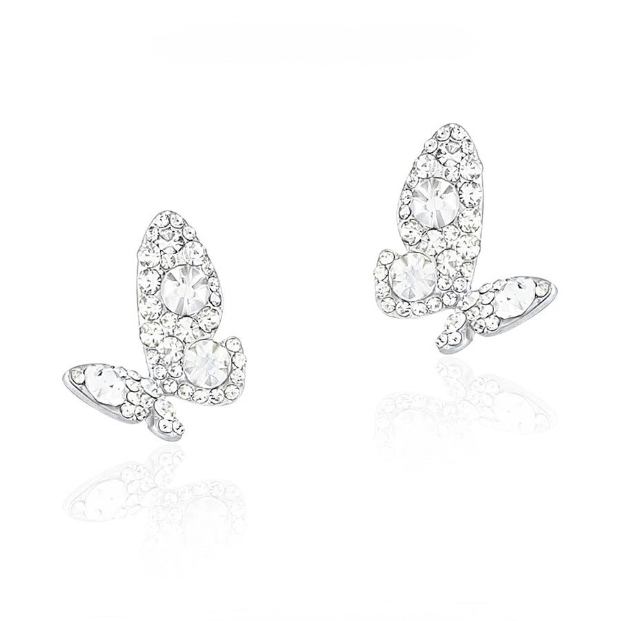 Crystal Butterfly Stud Earrings with rhinestone inlay and sterling silver post
