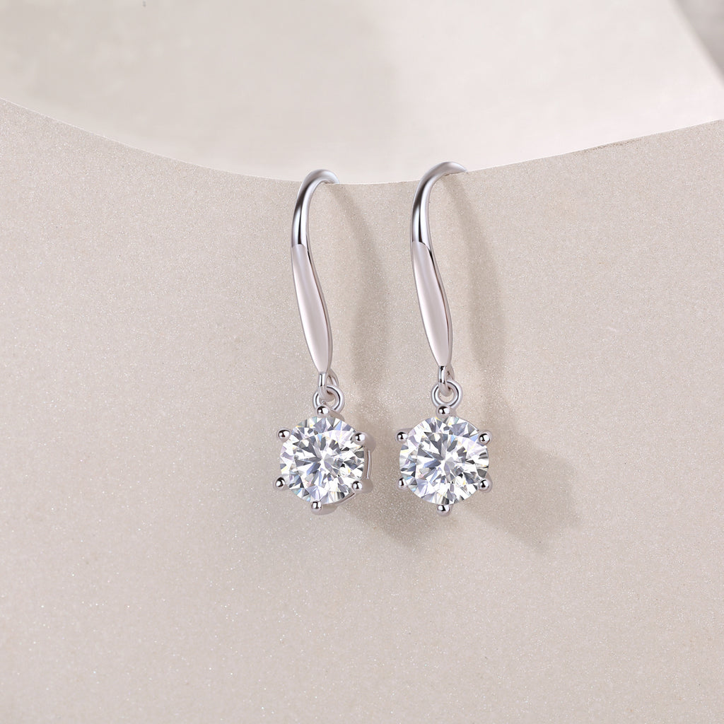 Six-Prong Round Moissanite Drop Earrings