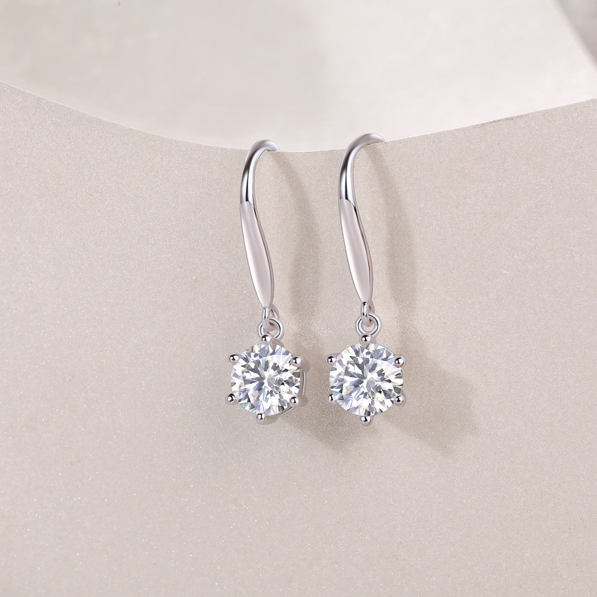 Six-Prong Round Moissanite Drop Earrings