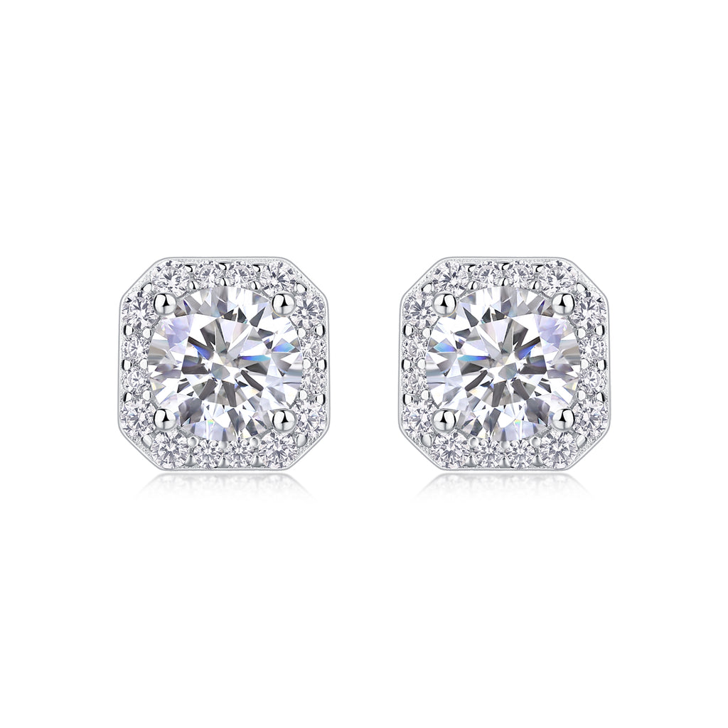 Halo Moissanite Stud Earrings