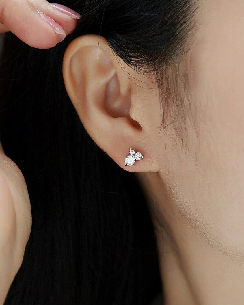 Wave-Set Round Moissanite Stud Earrings