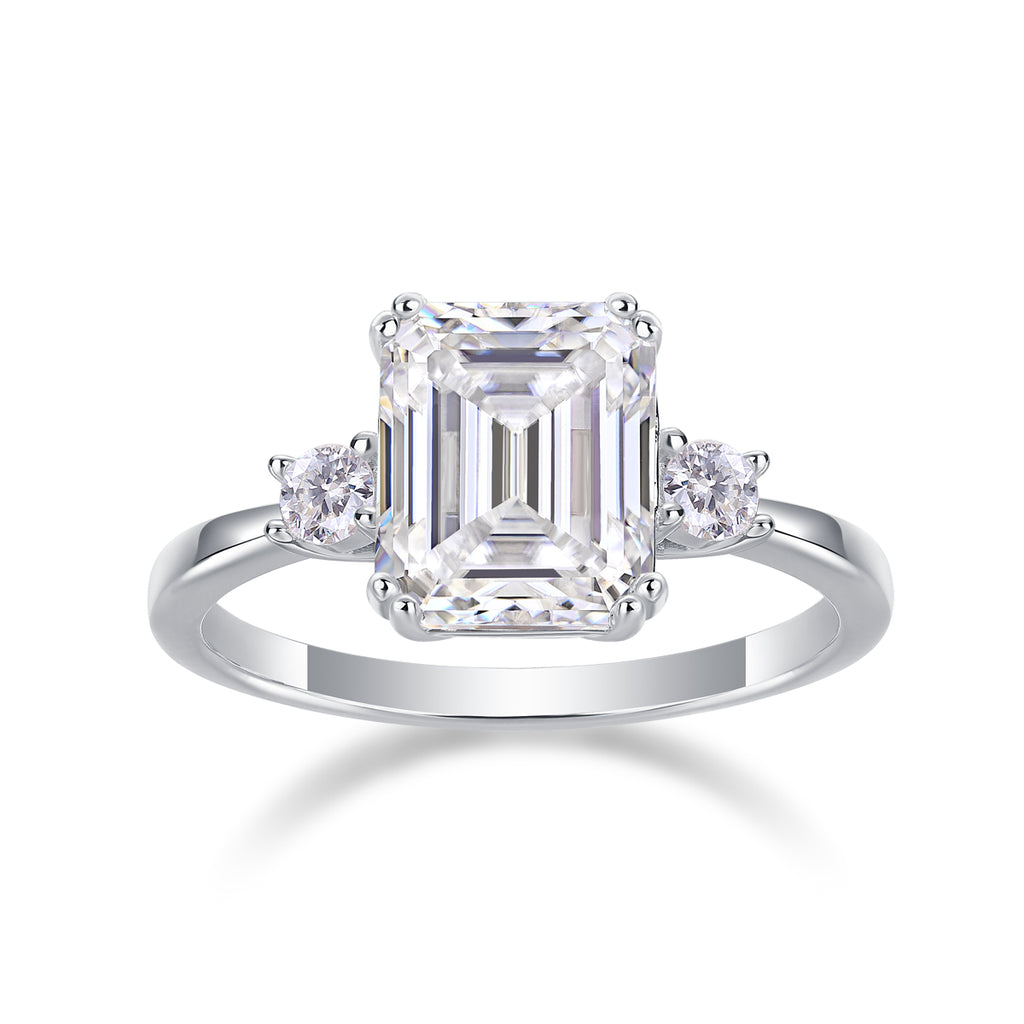 Emerald Cut Moissanite Three-Stone Ring