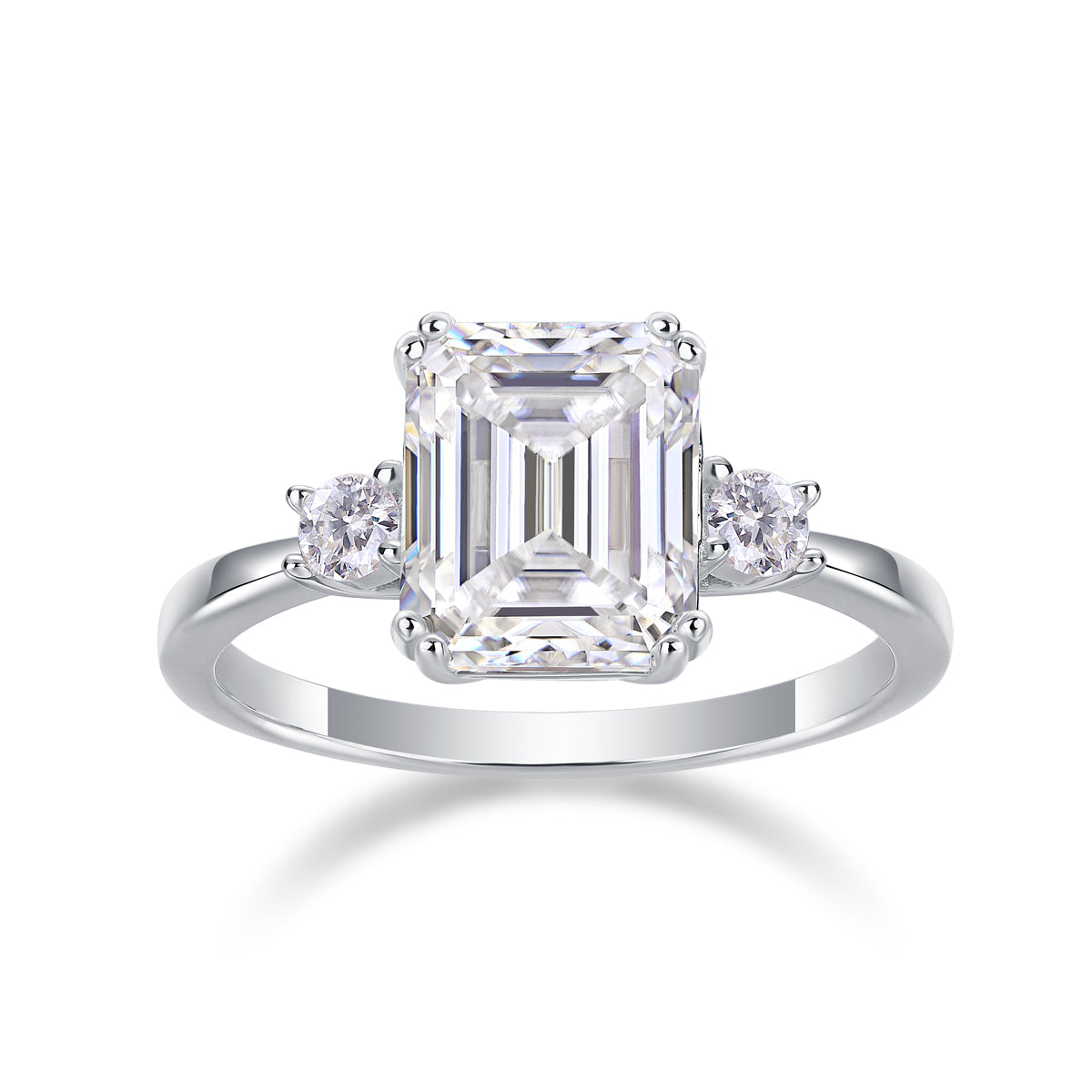 Emerald Cut Moissanite Three-Stone Ring