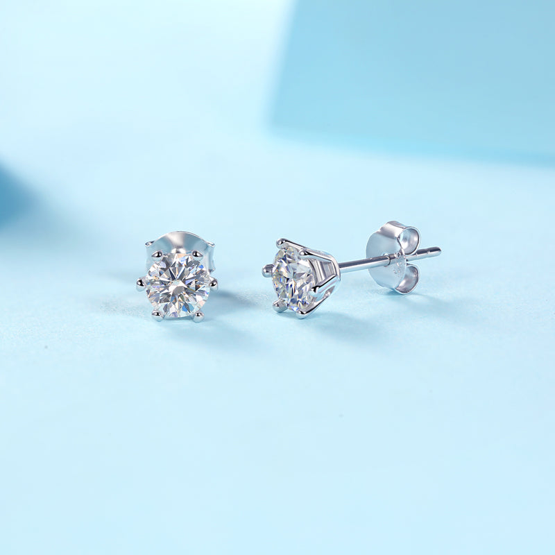 Classic Six-Prong Round Moissanite Stud Earrings