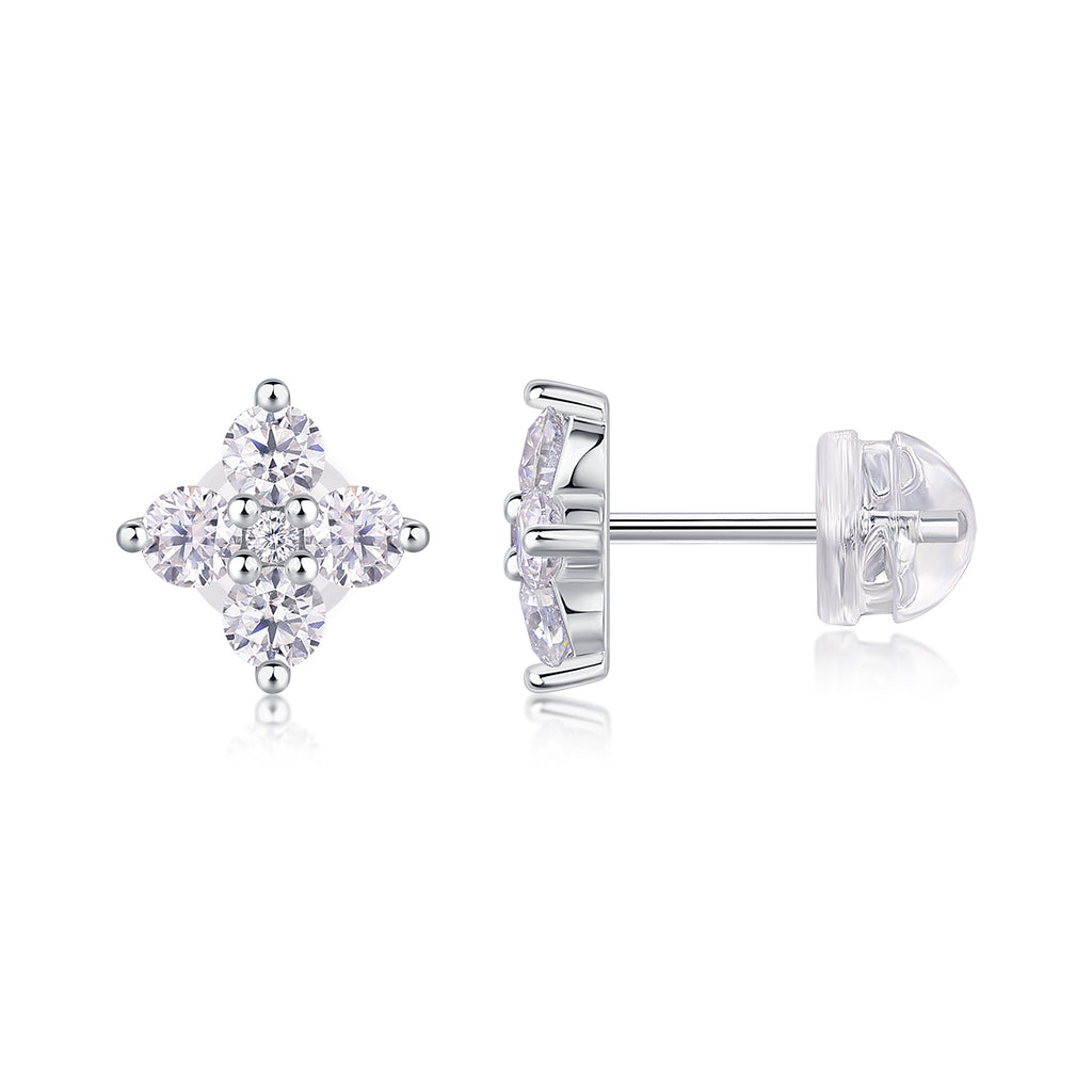 French Clover Moissanite Stud Earrings