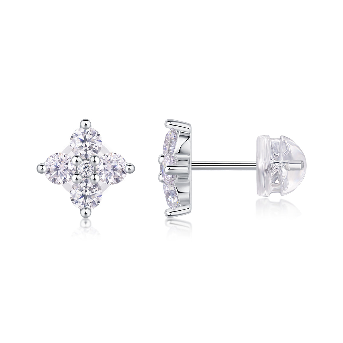 French Clover Moissanite Stud Earrings