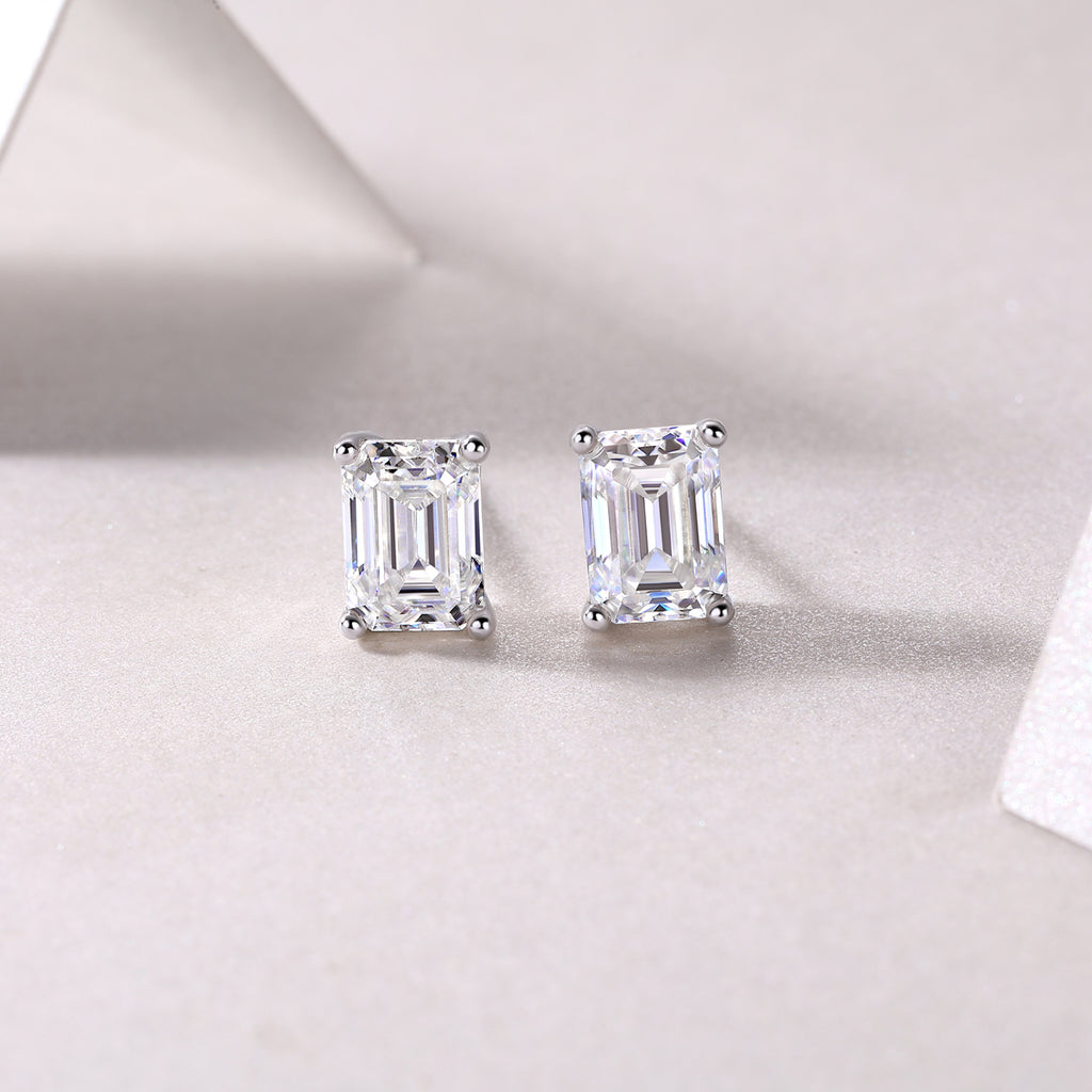 Emerald-Cut Moissanite Stud Earrings