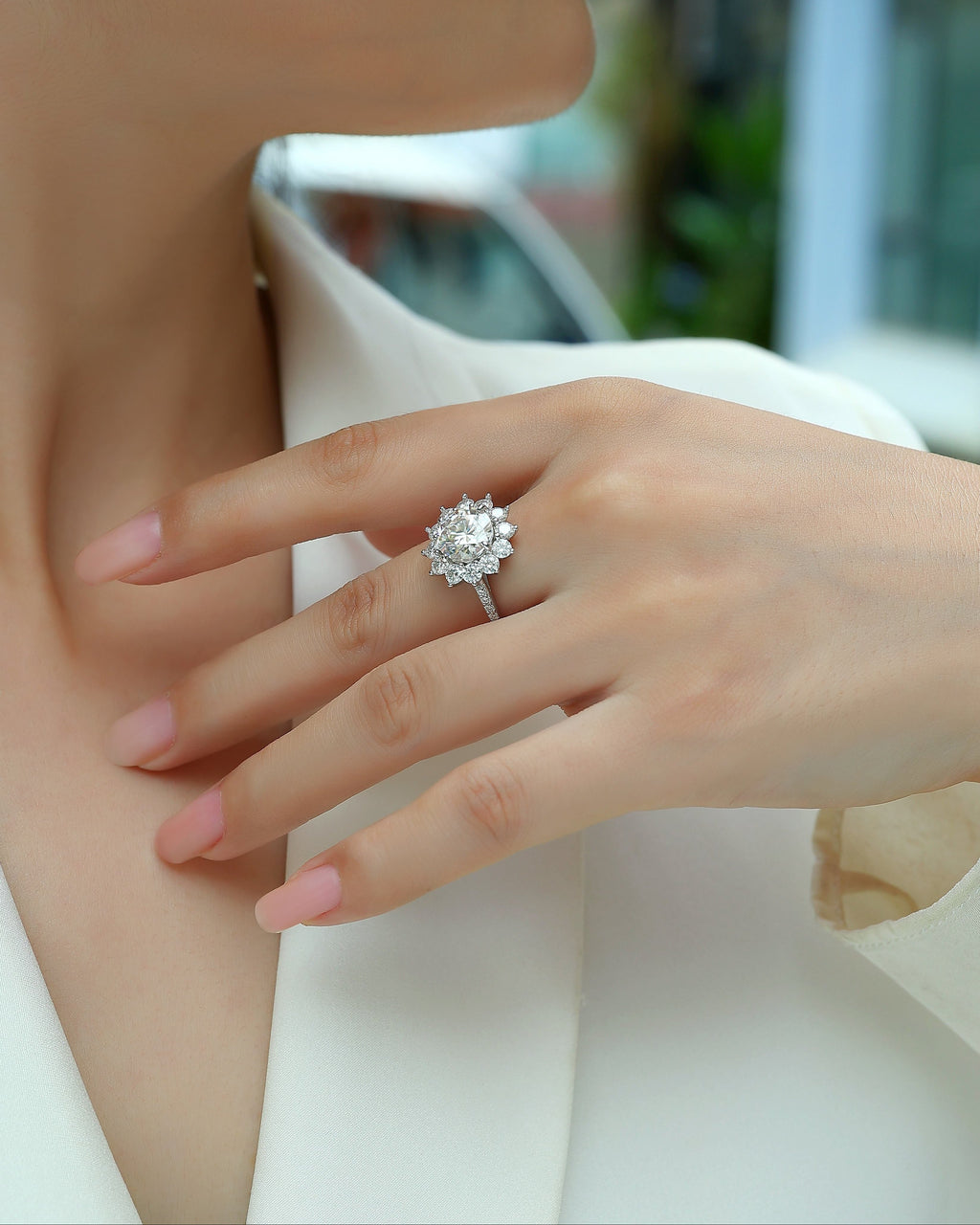 Sunburst Moissanite Ring