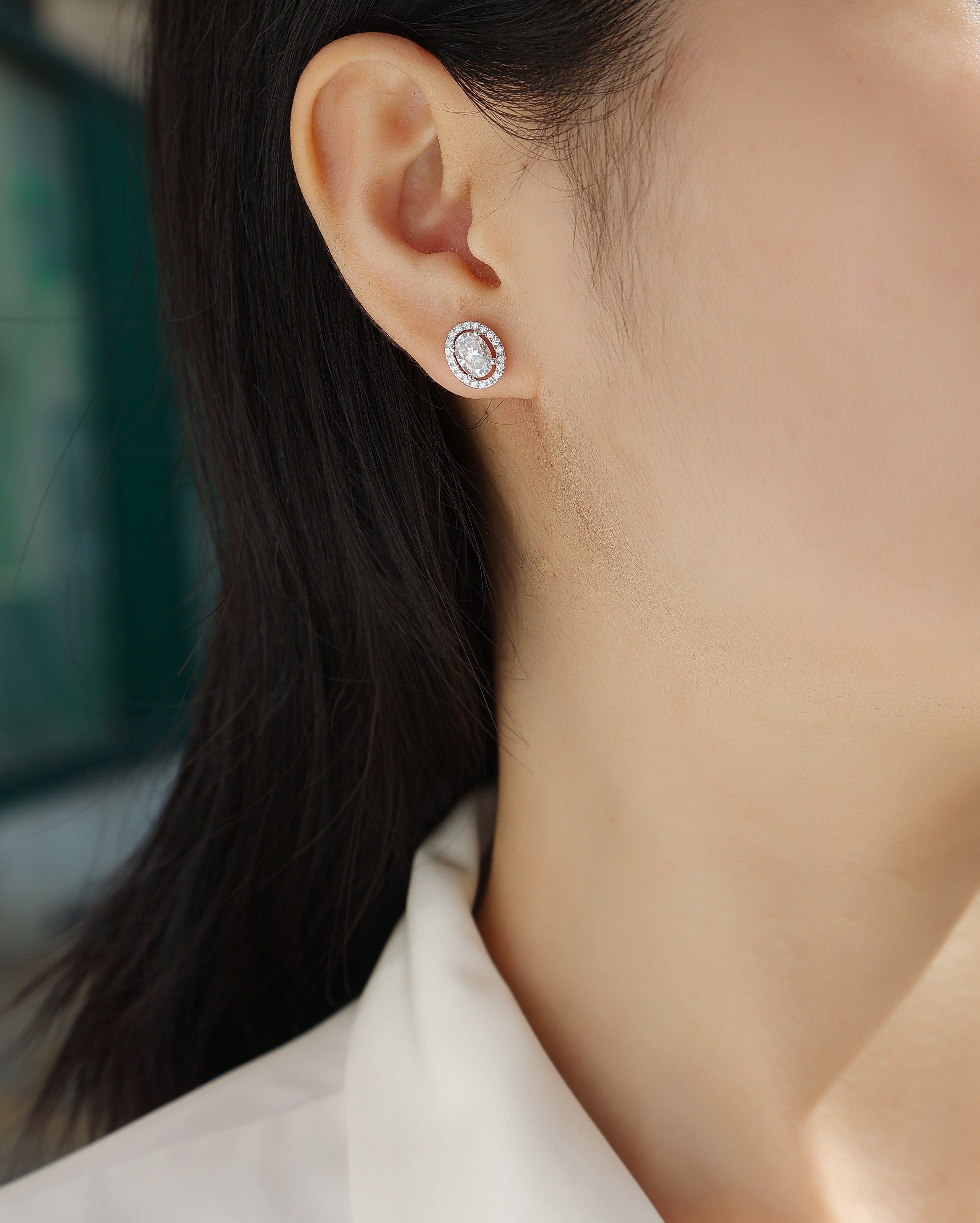 Oval Halo Moissanite Stud Earrings