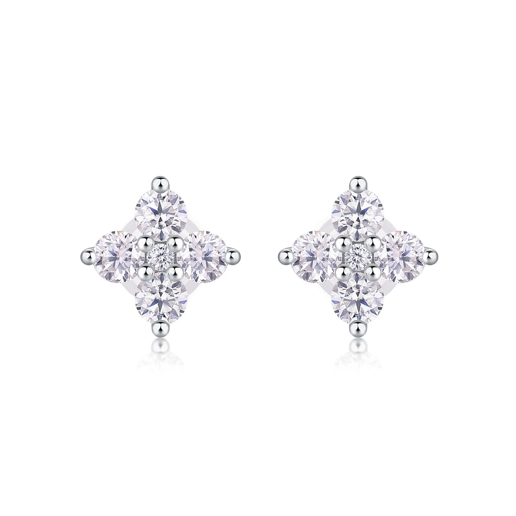 French Clover Moissanite Stud Earrings