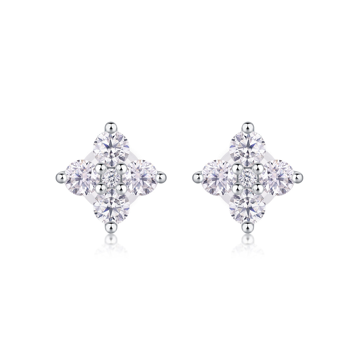 French Clover Moissanite Stud Earrings