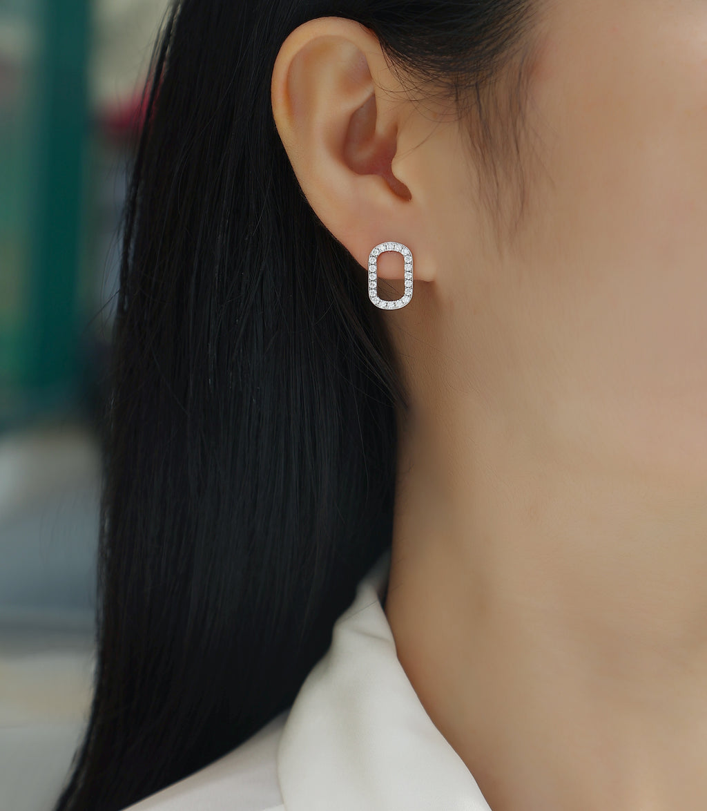 Pavé Oval Frame Moissanite Stud Earrings