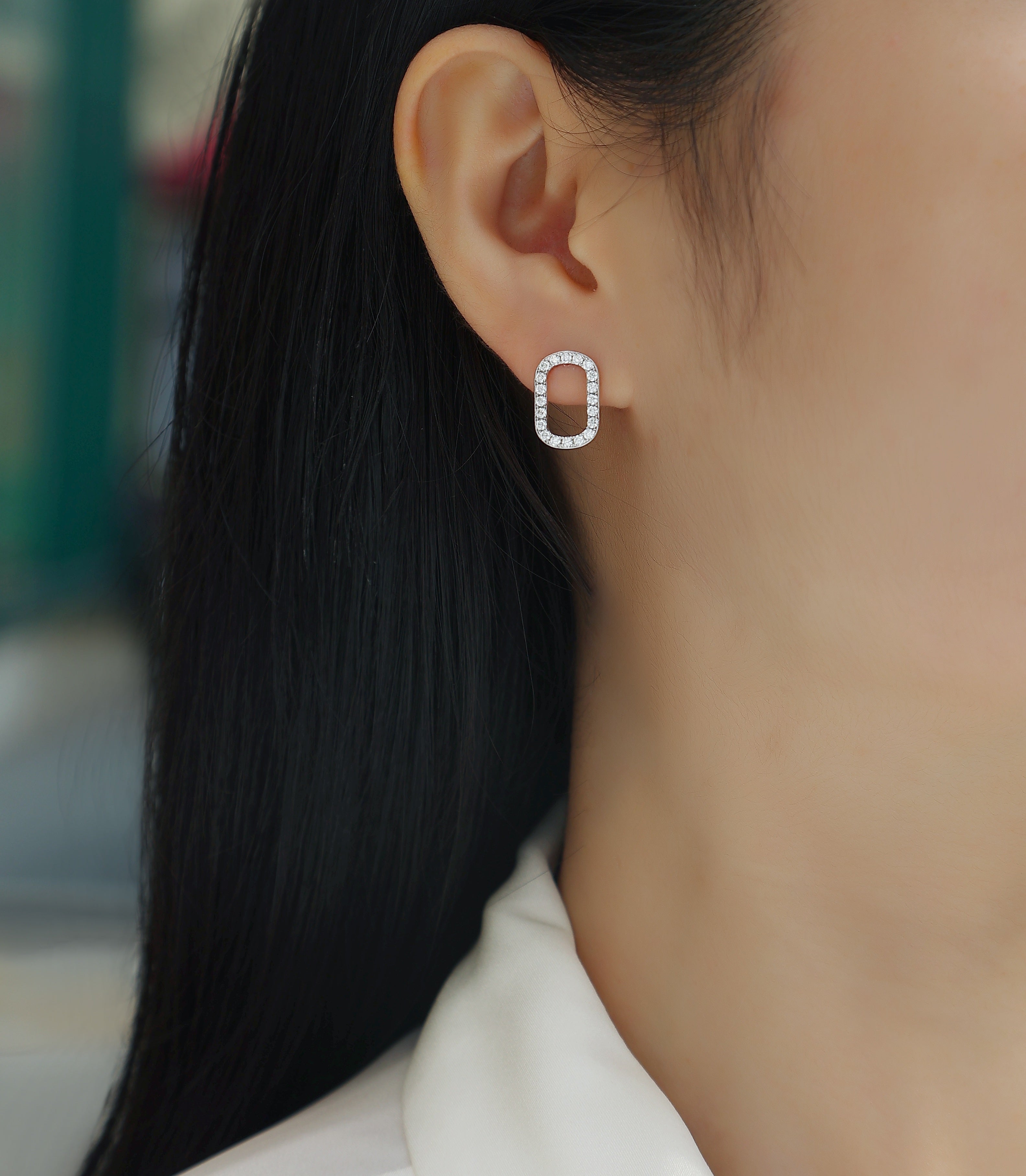 Pavé Oval Frame Moissanite Stud Earrings