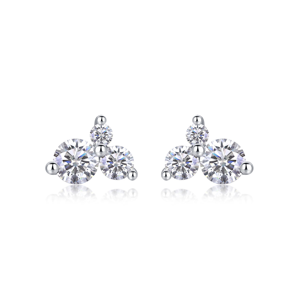 Wave-Set Round Moissanite Stud Earrings