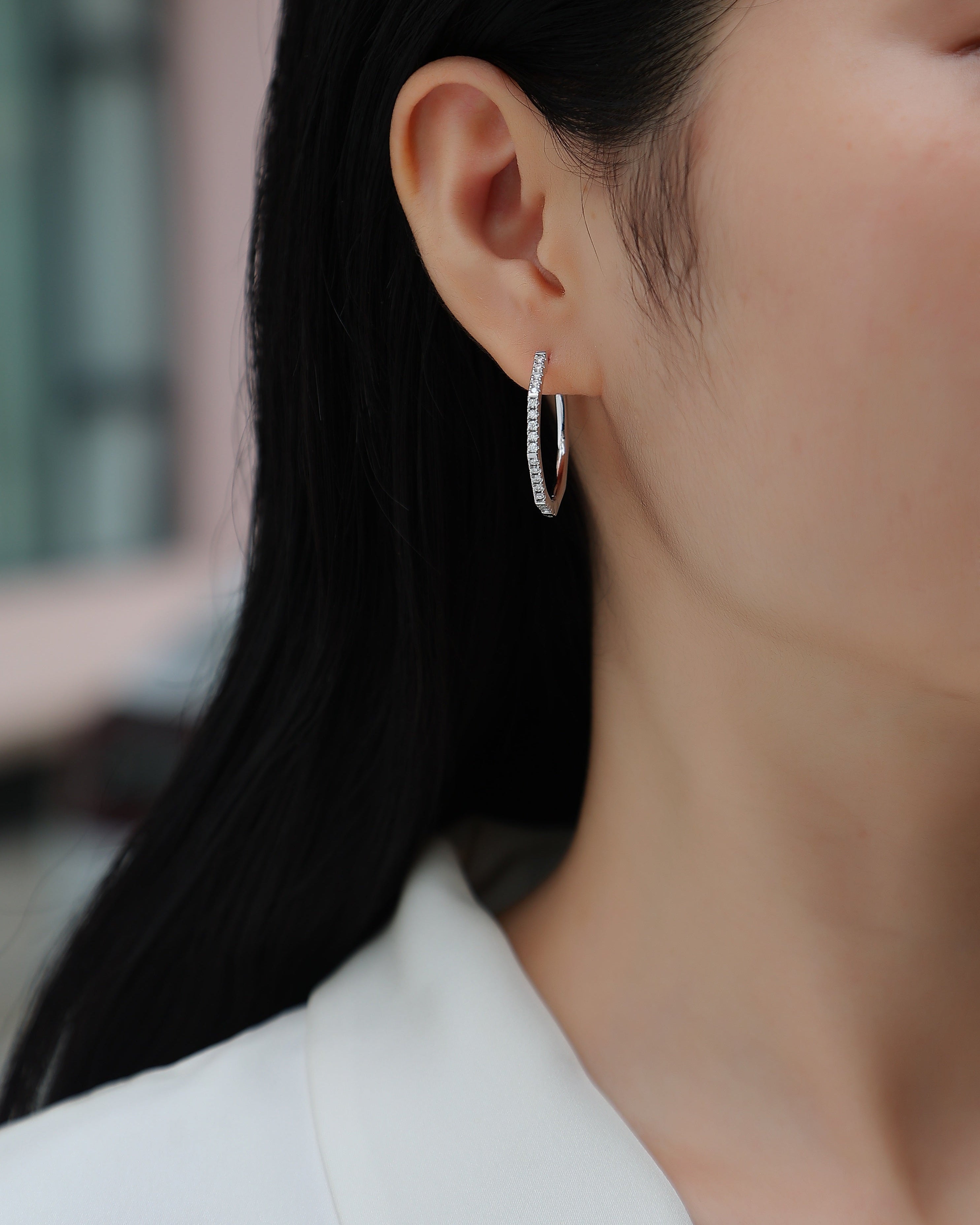 Geometric Pavé Moissanite Hoop Earrings