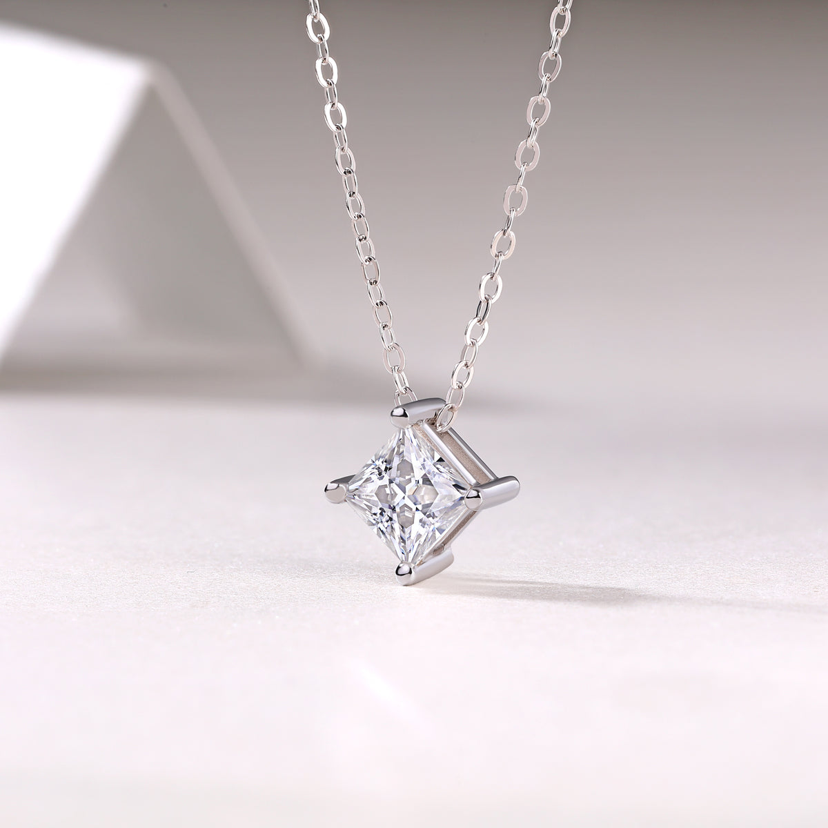 Square Moissanite Solitaire Pendant Necklace