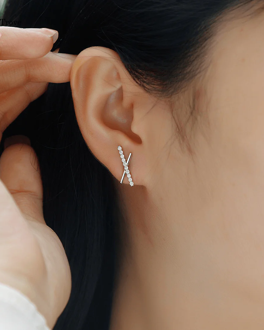Pavé Cross Bar Moissanite Stud Earrings