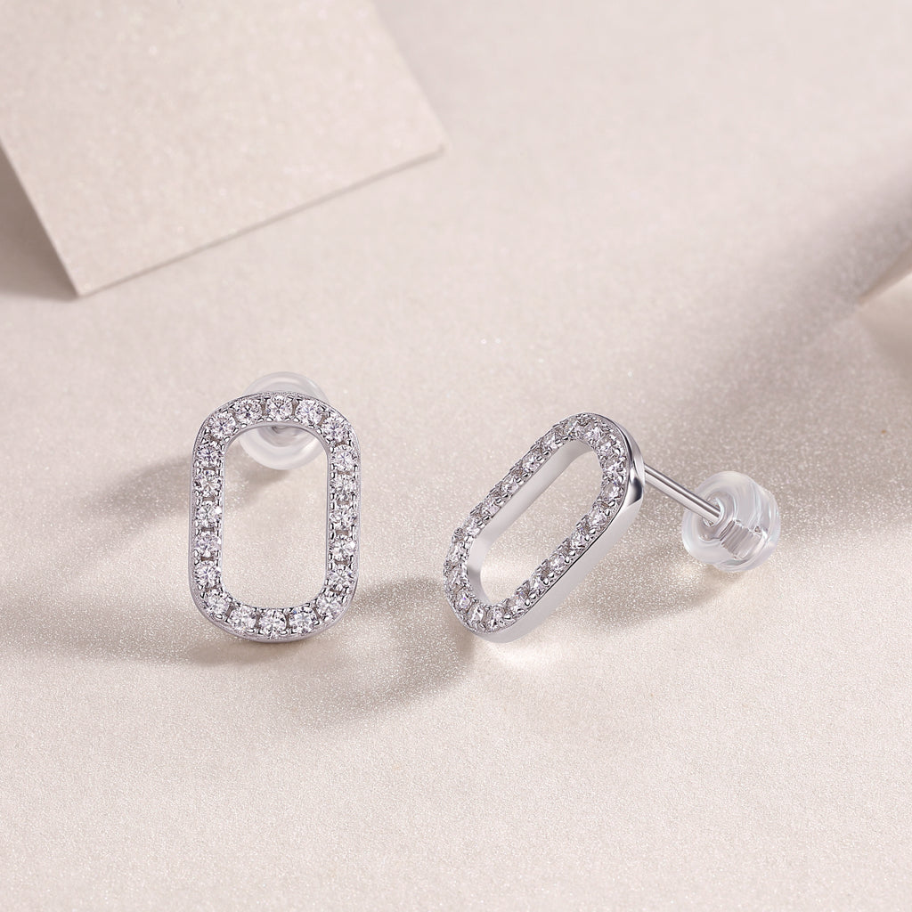 Pavé Oval Frame Moissanite Stud Earrings