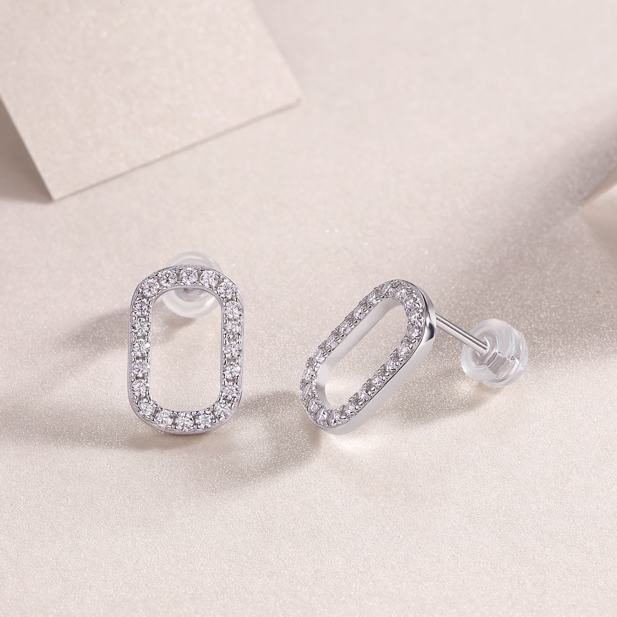 Pavé Oval Frame Moissanite Stud Earrings
