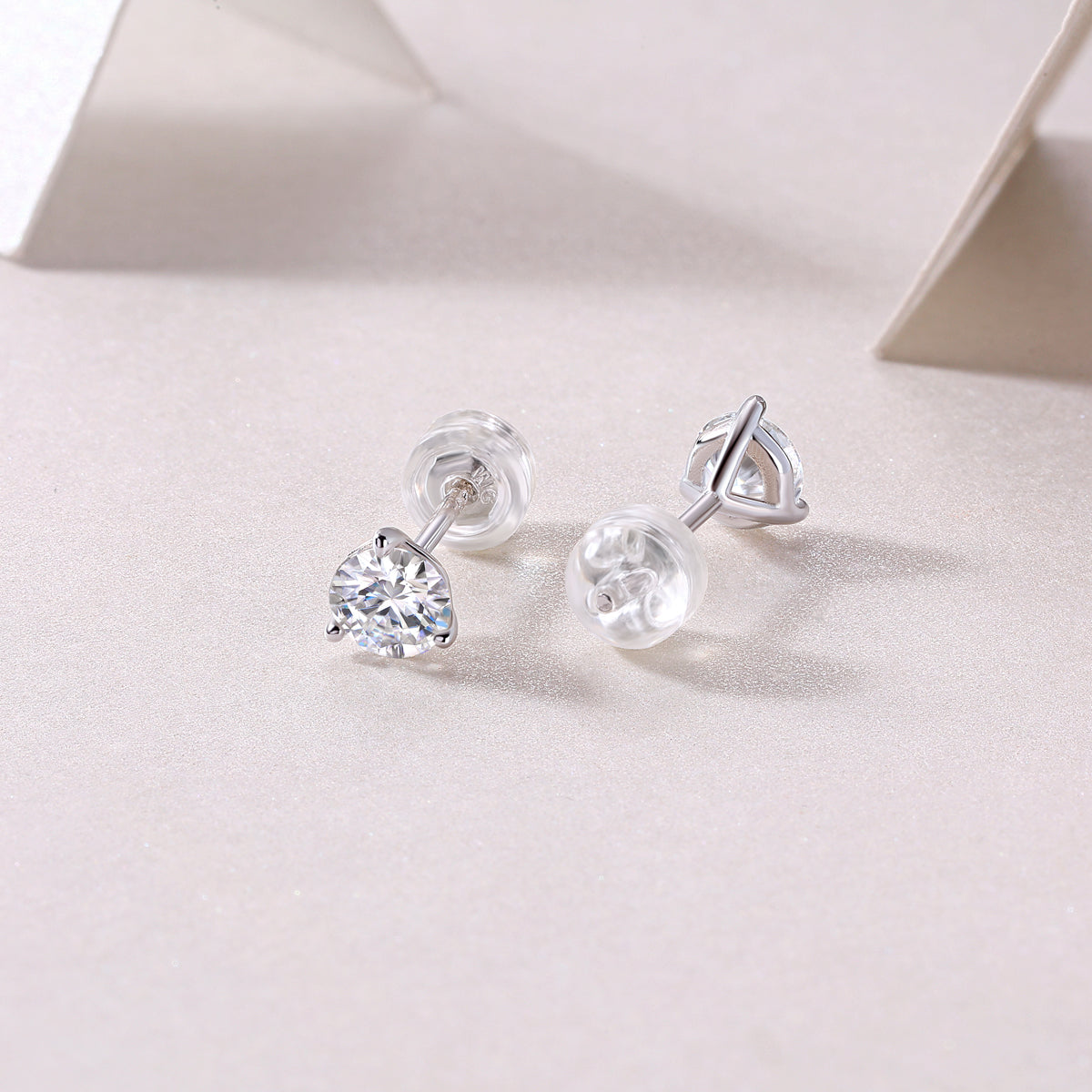 Minimal Four-Prong Round Moissanite Stud Earrings