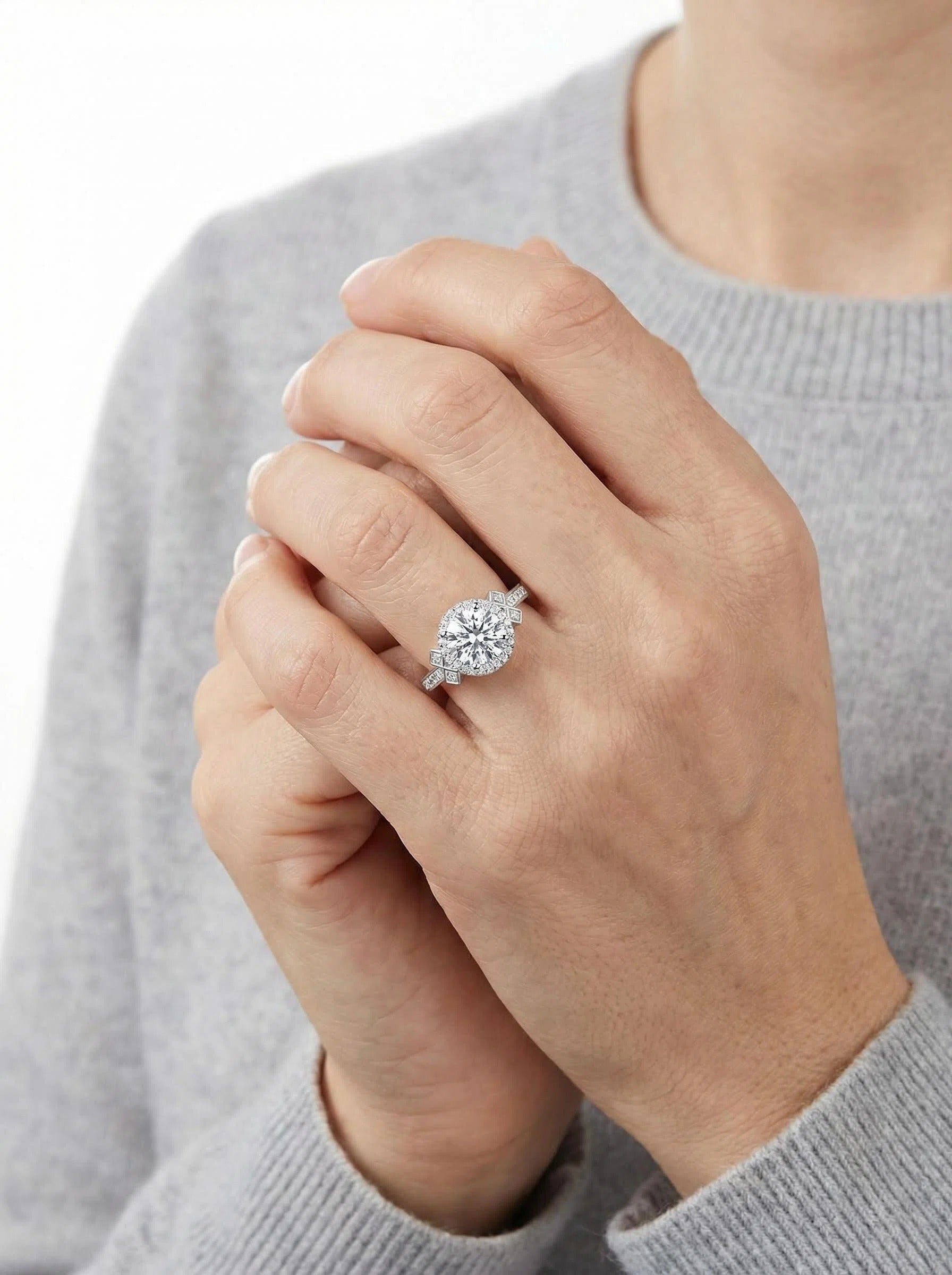 Round Halo Moissanite Ring