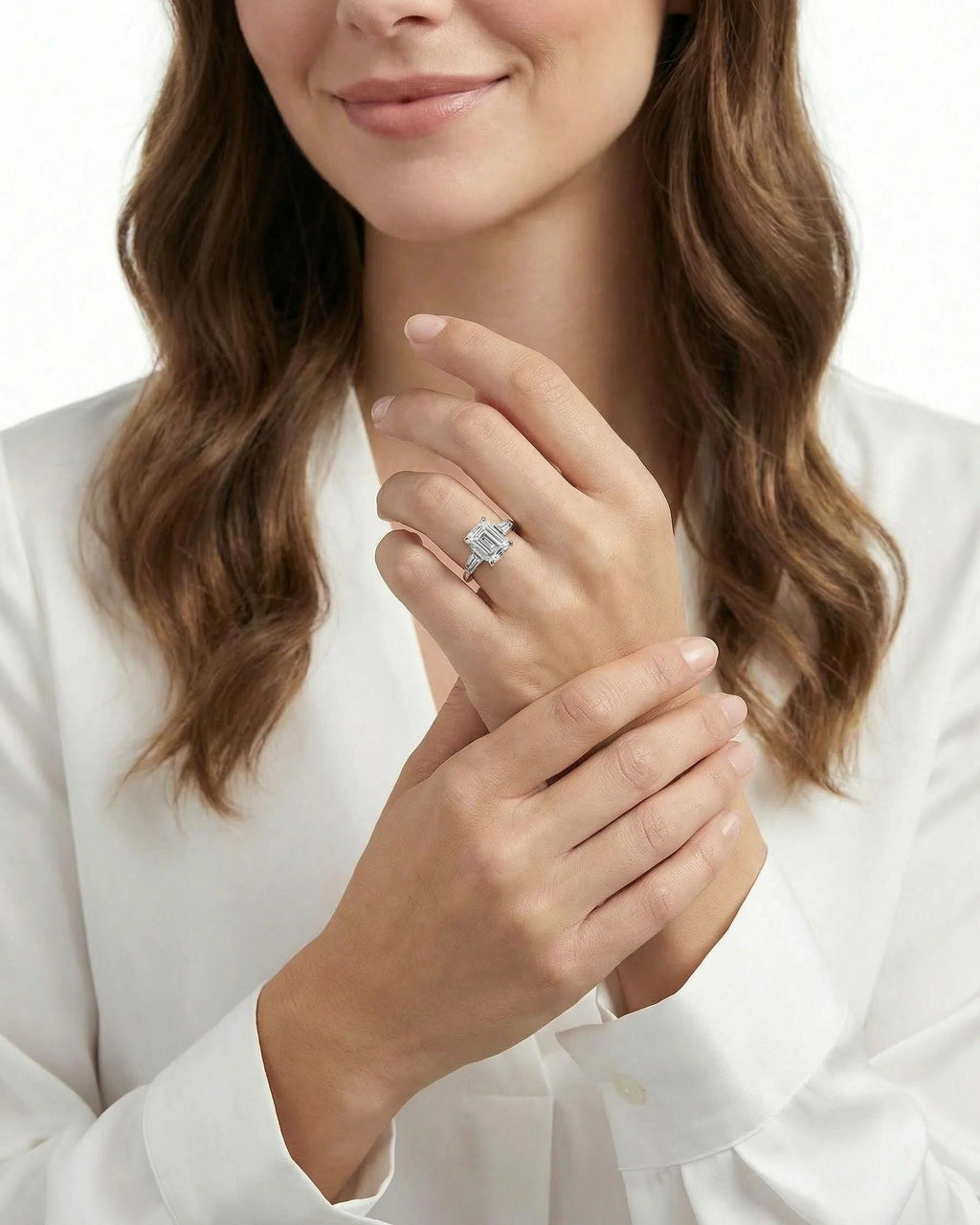 Emerald Cut Moissanite Three-Stone Ring