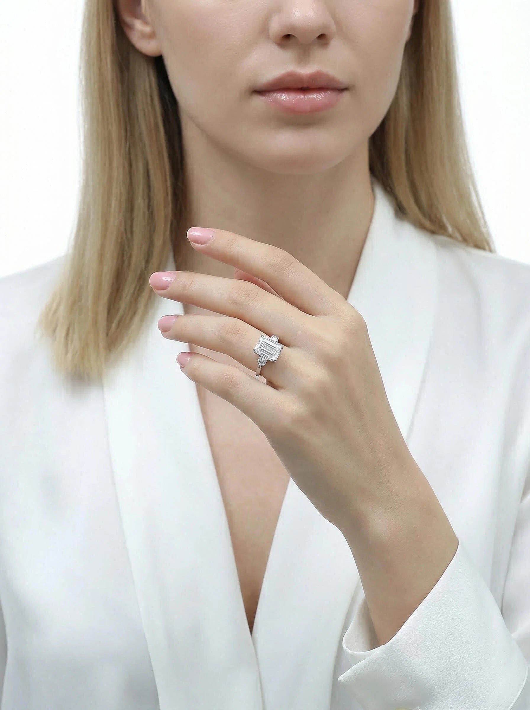 Emerald Cut Moissanite Three-Stone Ring