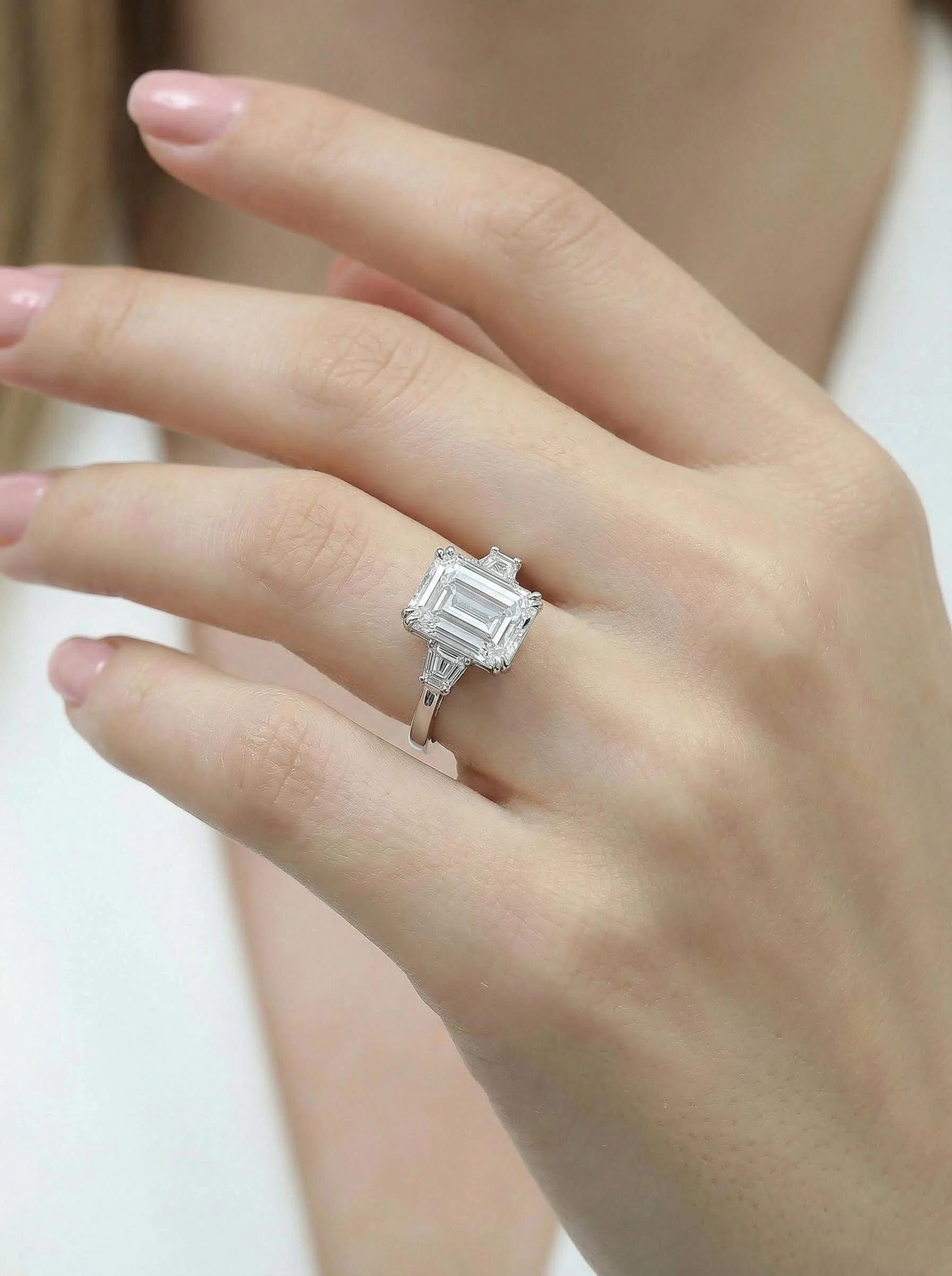 Emerald Cut Moissanite Three-Stone Ring