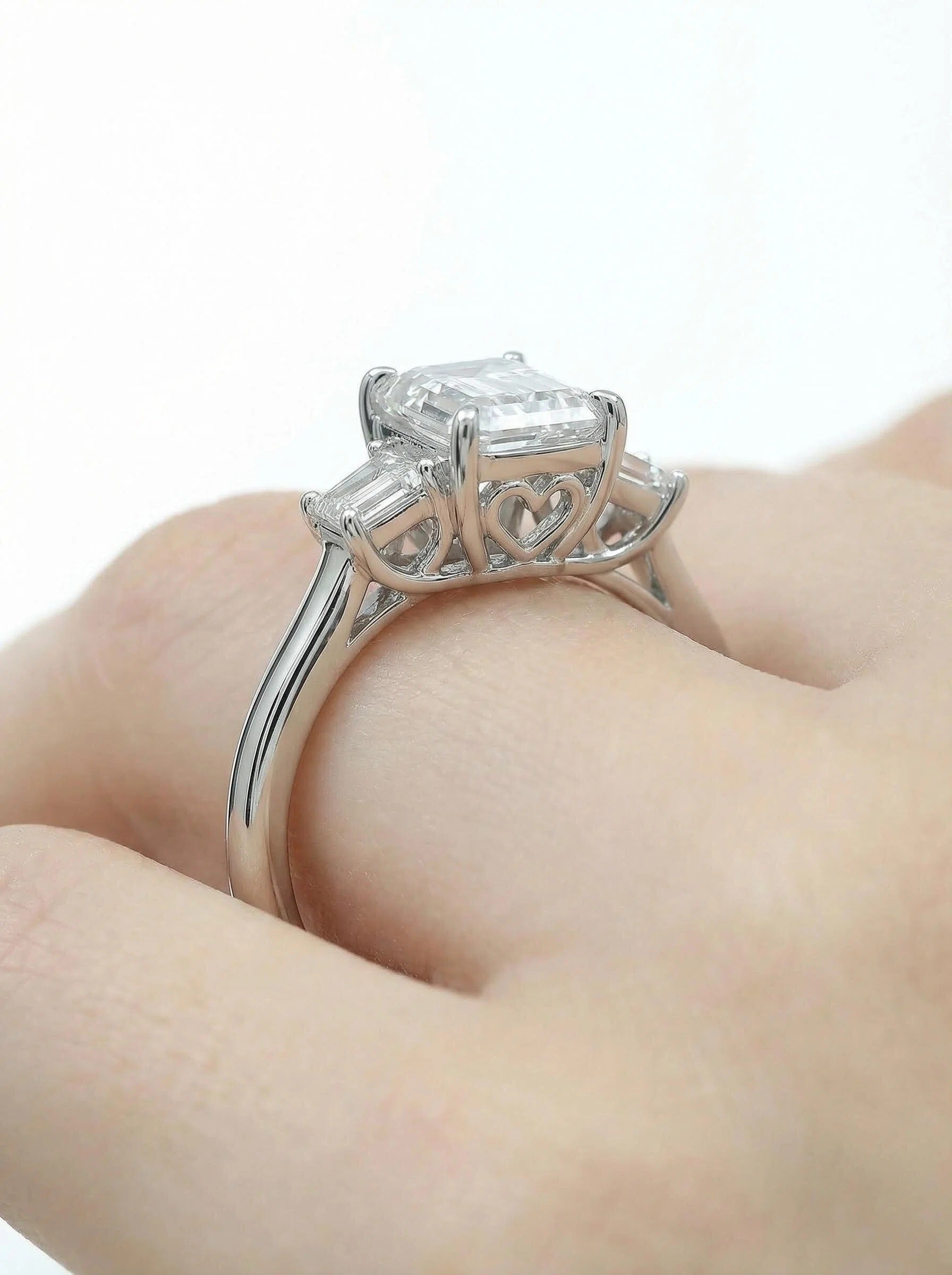 Emerald Cut Moissanite Three-Stone Ring