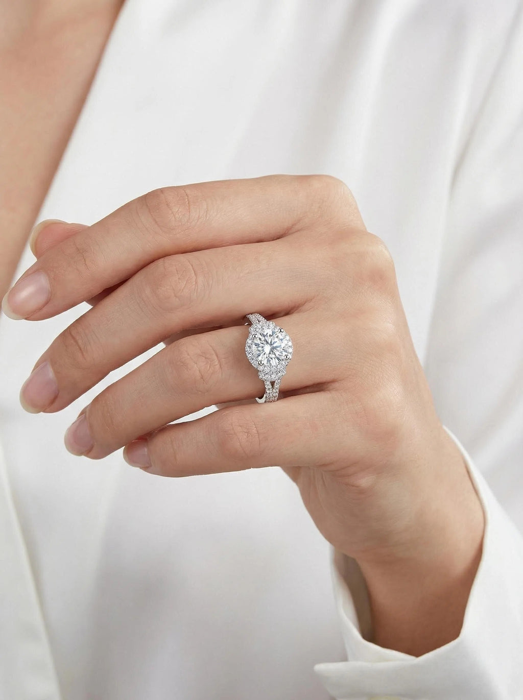 Round Halo Moissanite Ring