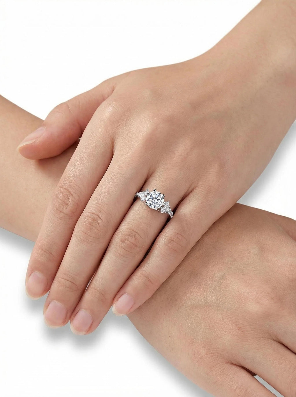 Round Brilliant Moissanite Three-Stone Ring