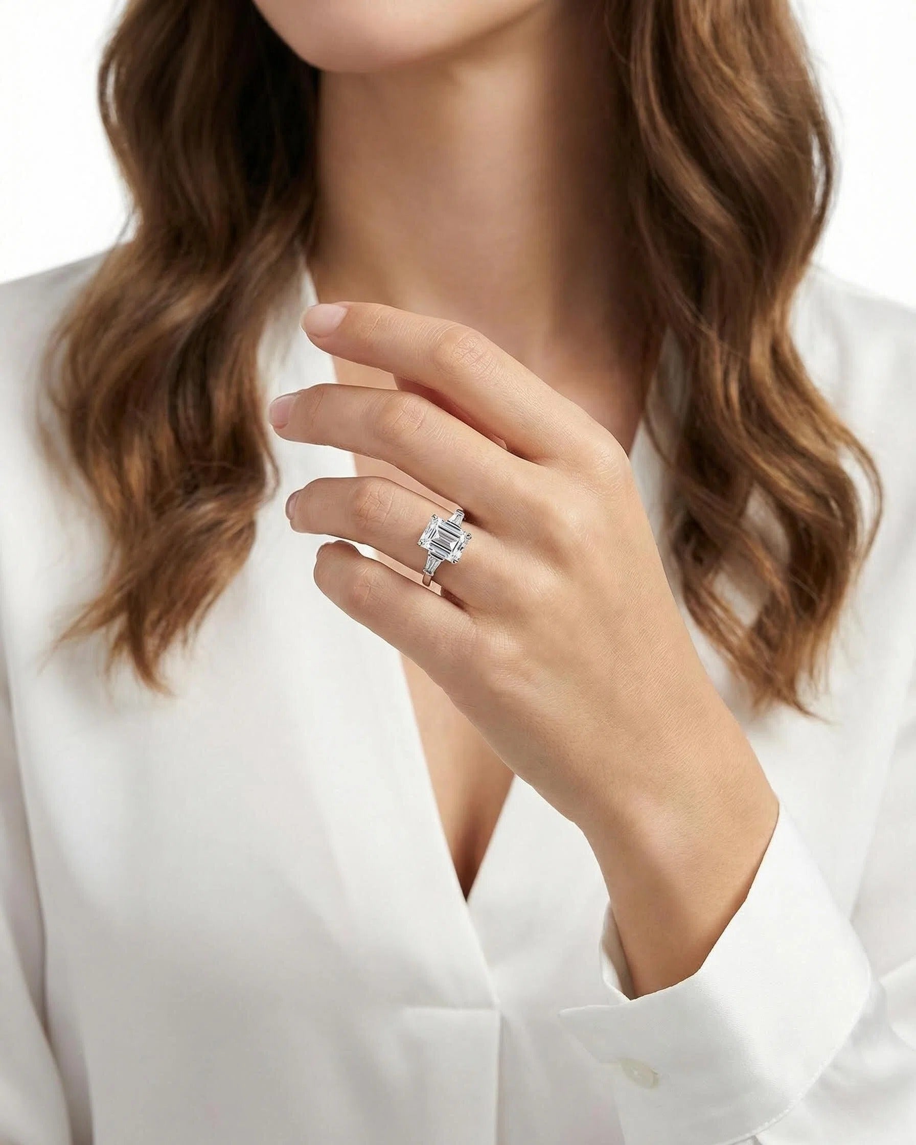 Emerald Cut Moissanite Three-Stone Ring