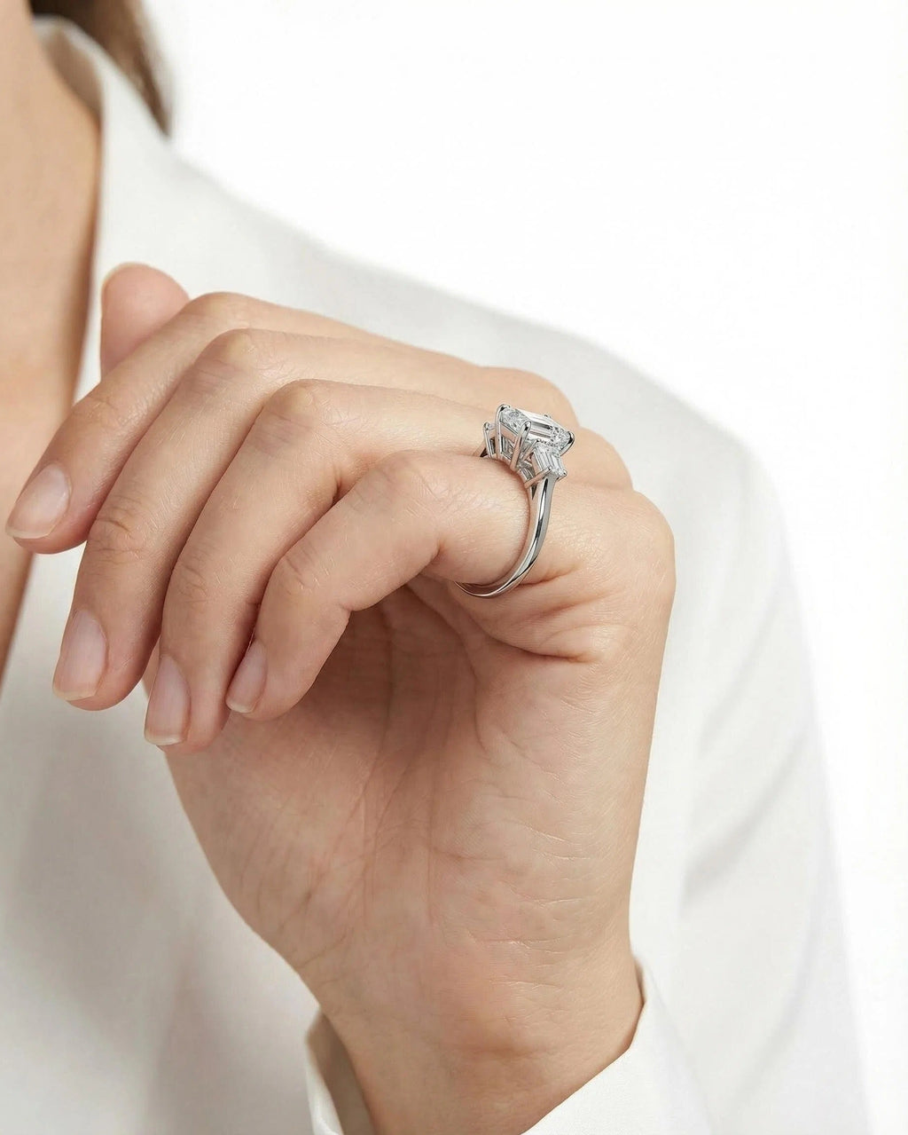 Emerald Cut Moissanite Three-Stone Ring