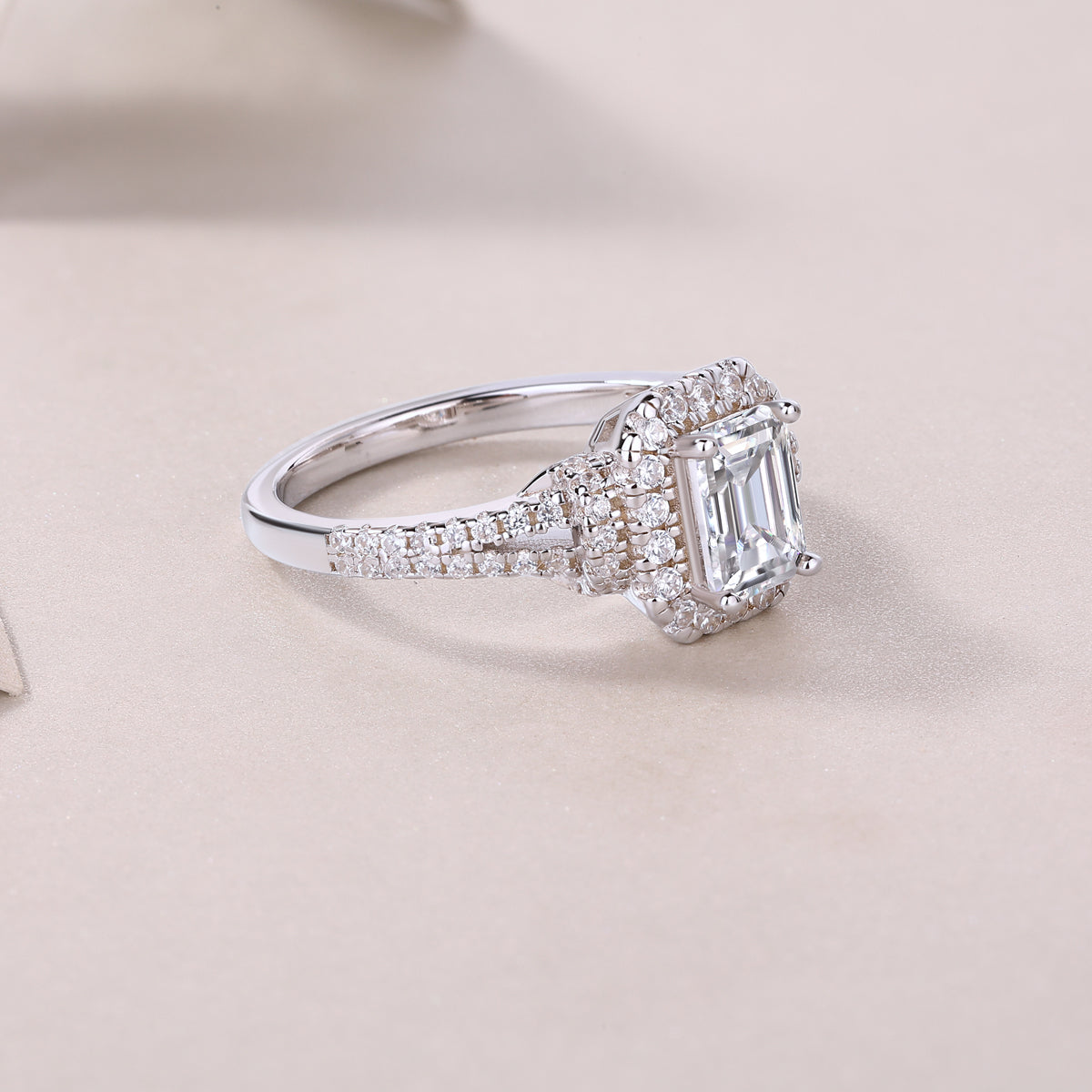 Emerald-Cut Halo Moissanite Ring