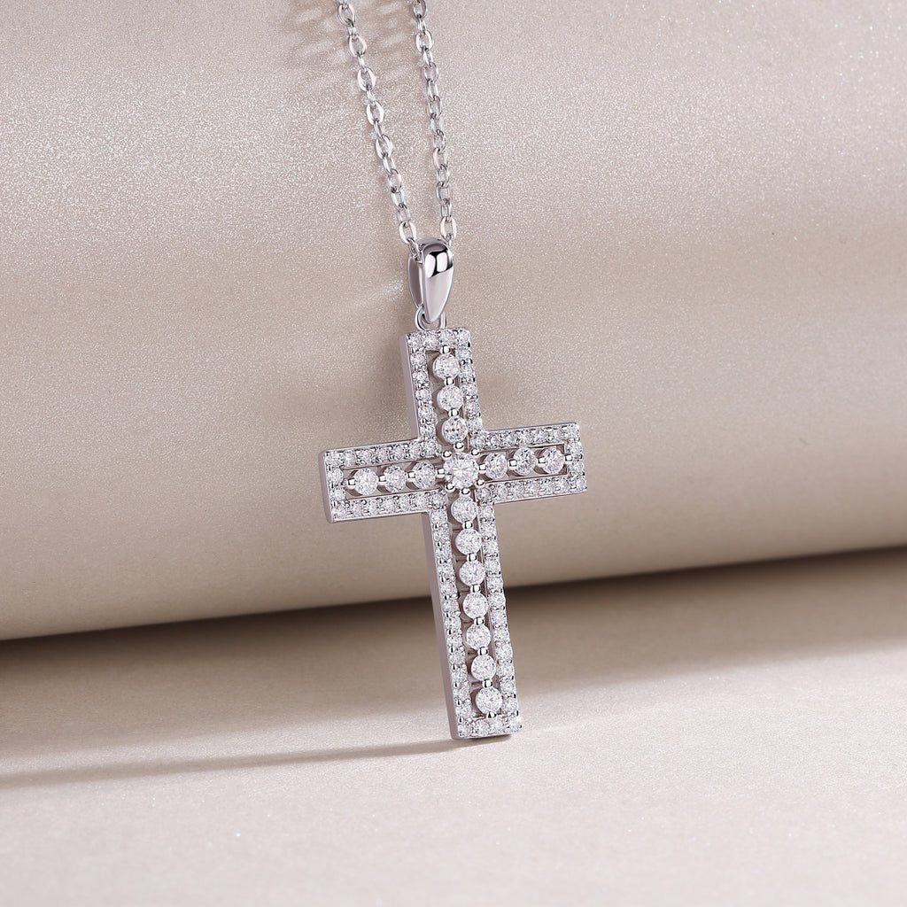 Pavé Moissanite Cross Pendant Necklace