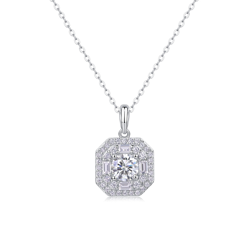 Square Halo Moissanite Pendant Necklace
