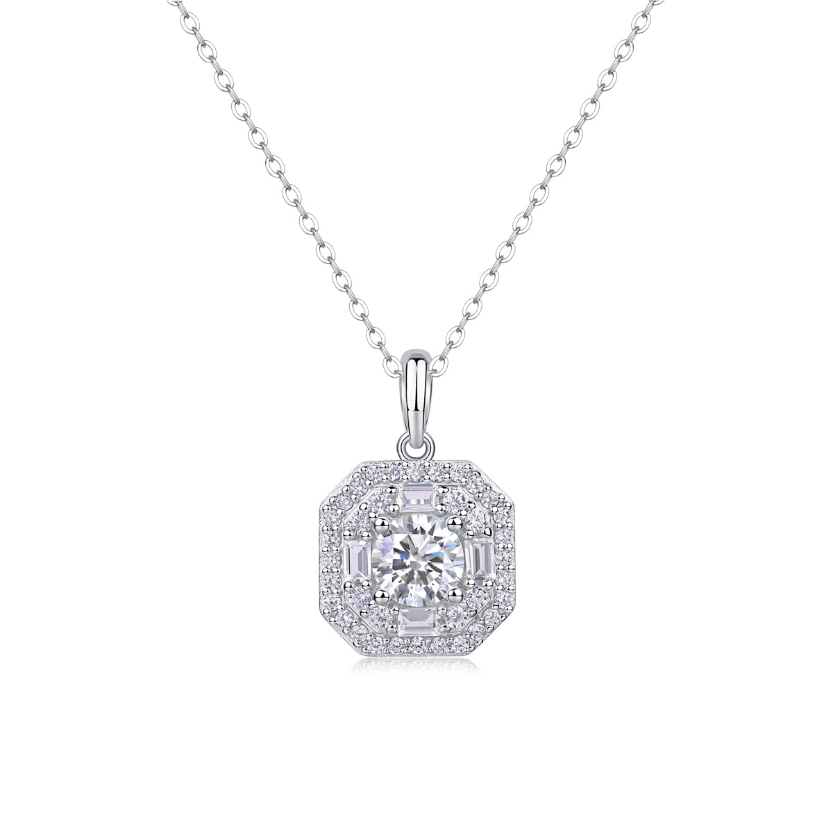 Square Halo Moissanite Pendant Necklace