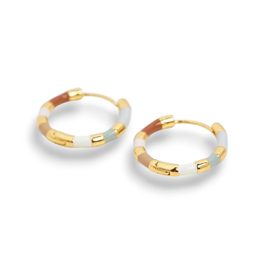 Gold Enamel Hoop Earrings with polished gold-tone and enamel accents on white background
