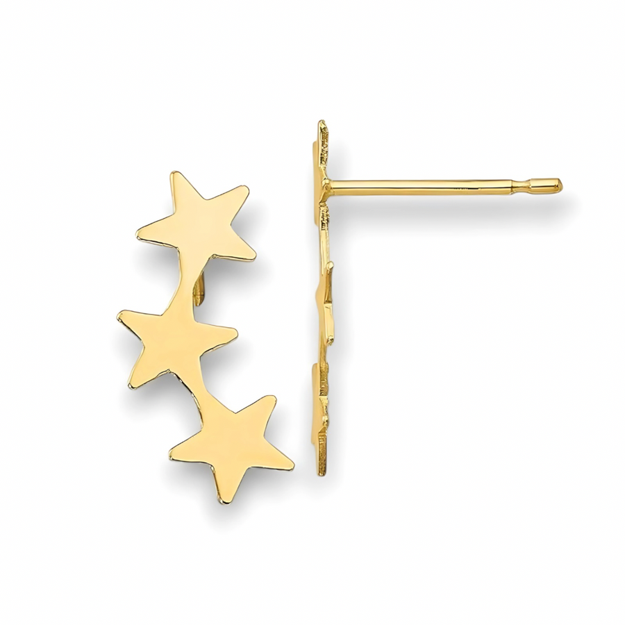 Gold star climber earrings with 18K gold vermeil three-star design
