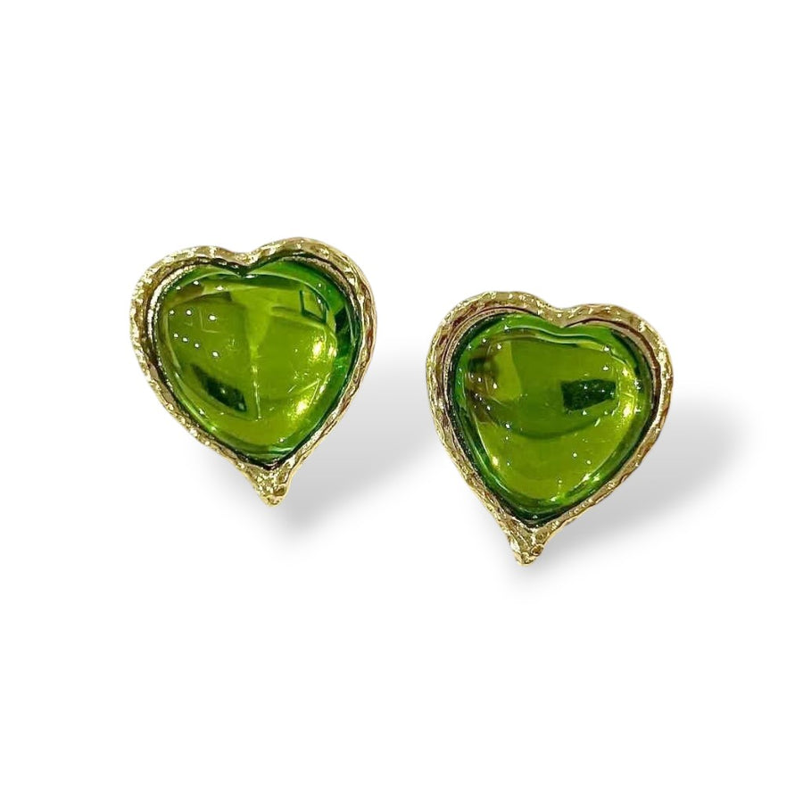 Heart Earrings with gold-tone heart design on white background
