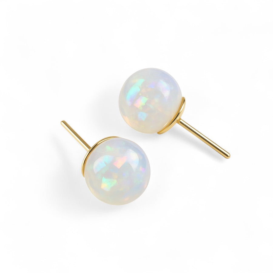 Luna Glow Stud Earrings with moon-inspired gold-tone design on white background
